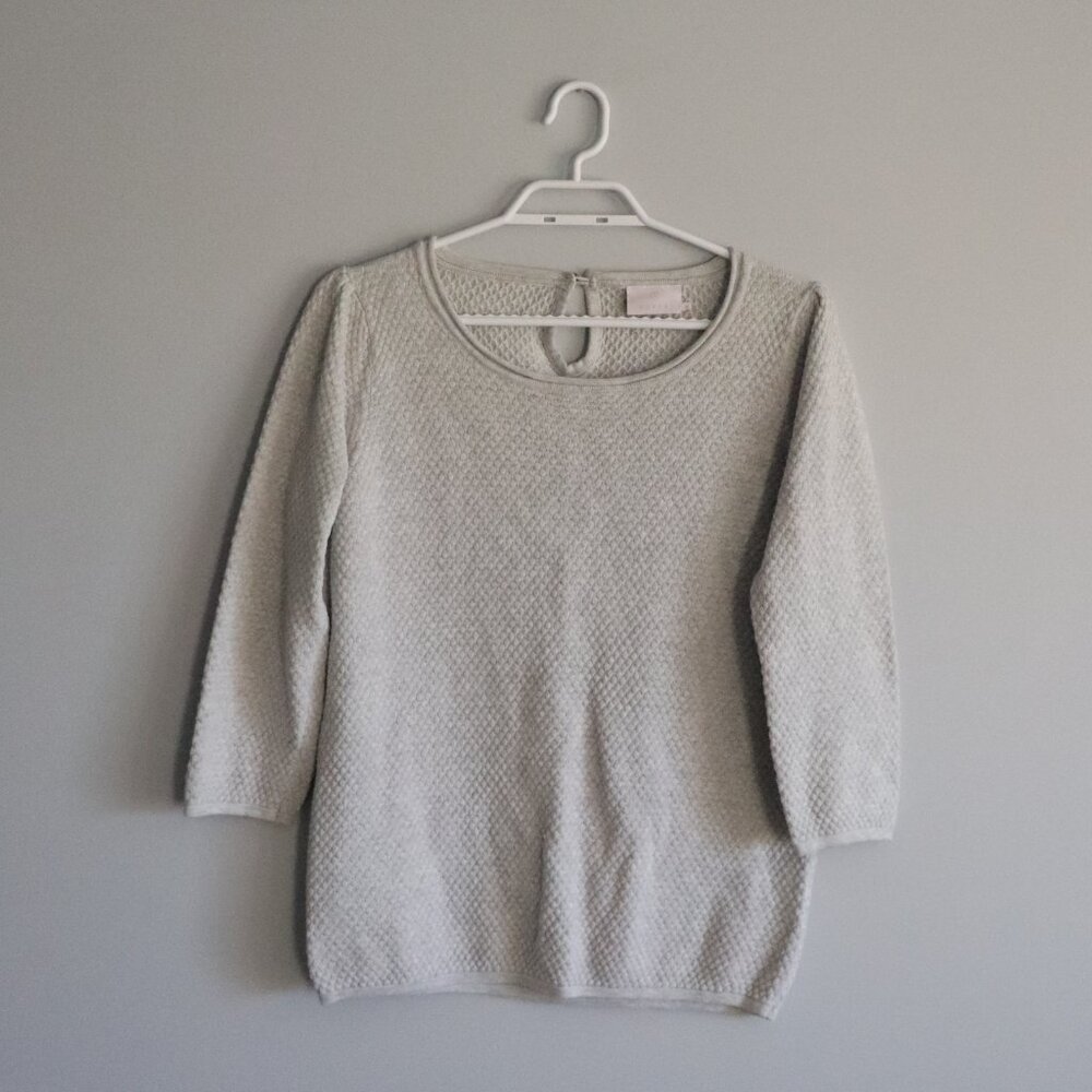 Kaffe Women Grey Sz S Edel Knit Lightweight Crewneck 3/4 Sleeve Pullover Sweater